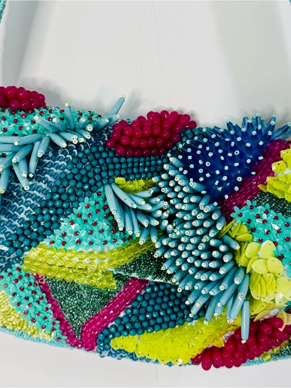 Source Unknown Turquoise, Lime, Fuchsia Beaded Shoulder Bag